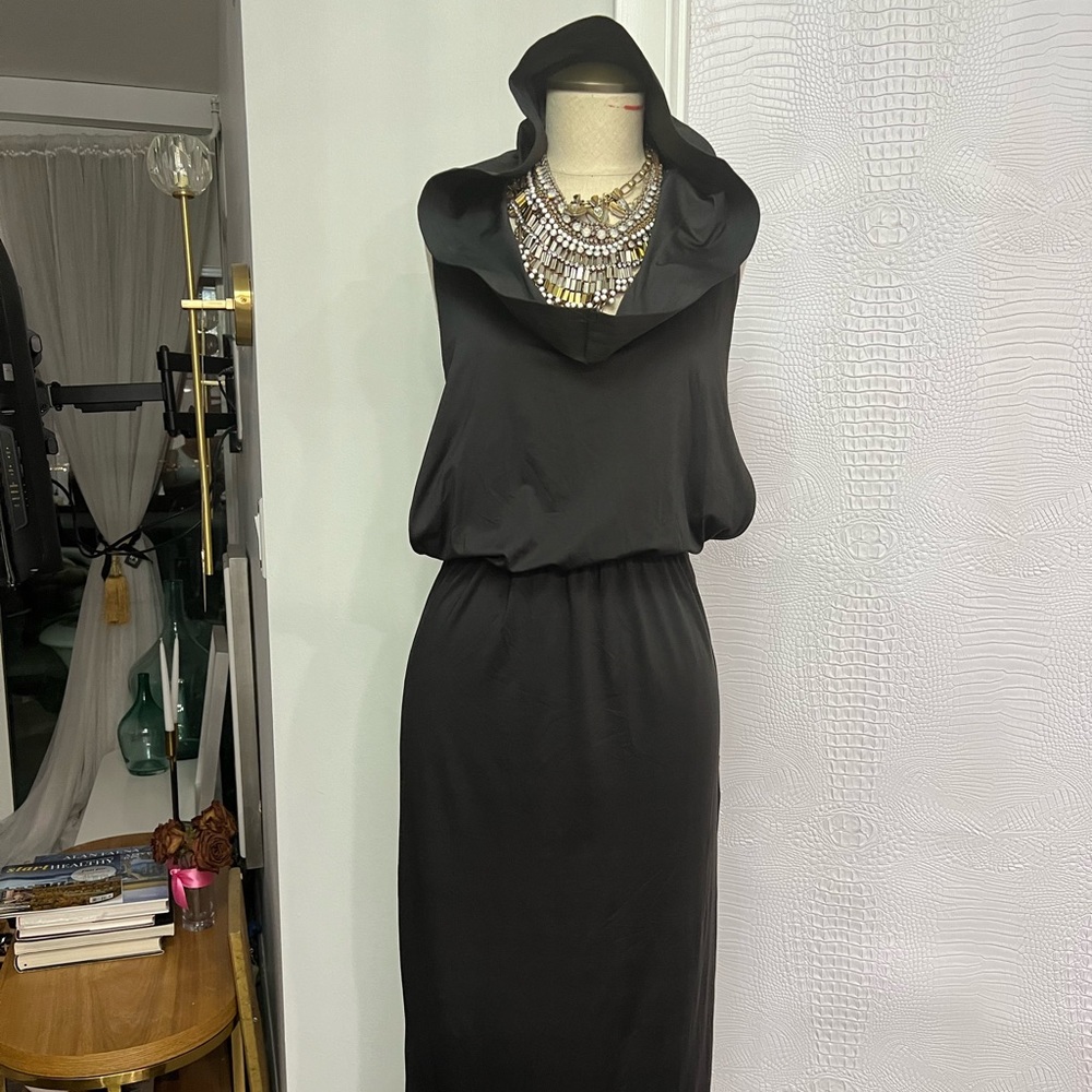 Blk Knit Cowl Neck/hood Dress Sz M